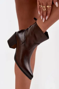 Online Zazoo Skórzane Botki Kowbojki Damskie Na Słupku Ocieplane 60565 Czekoladowe Brązowy