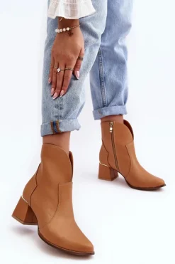 Sale Boto Skórzane Botki Kowbojki Damskie Na Obcasie Camel Lewski 3166/B/2