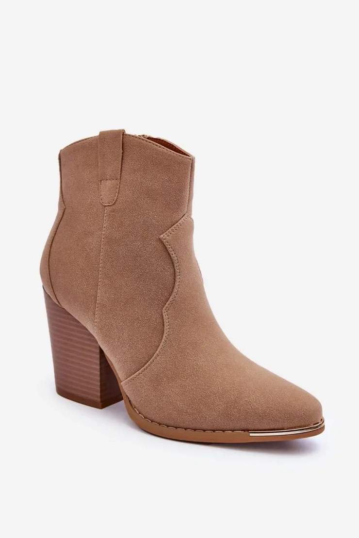 Online Boto Skórzane Botki Kowbojki Na Obcasie Beżowe Lotoune