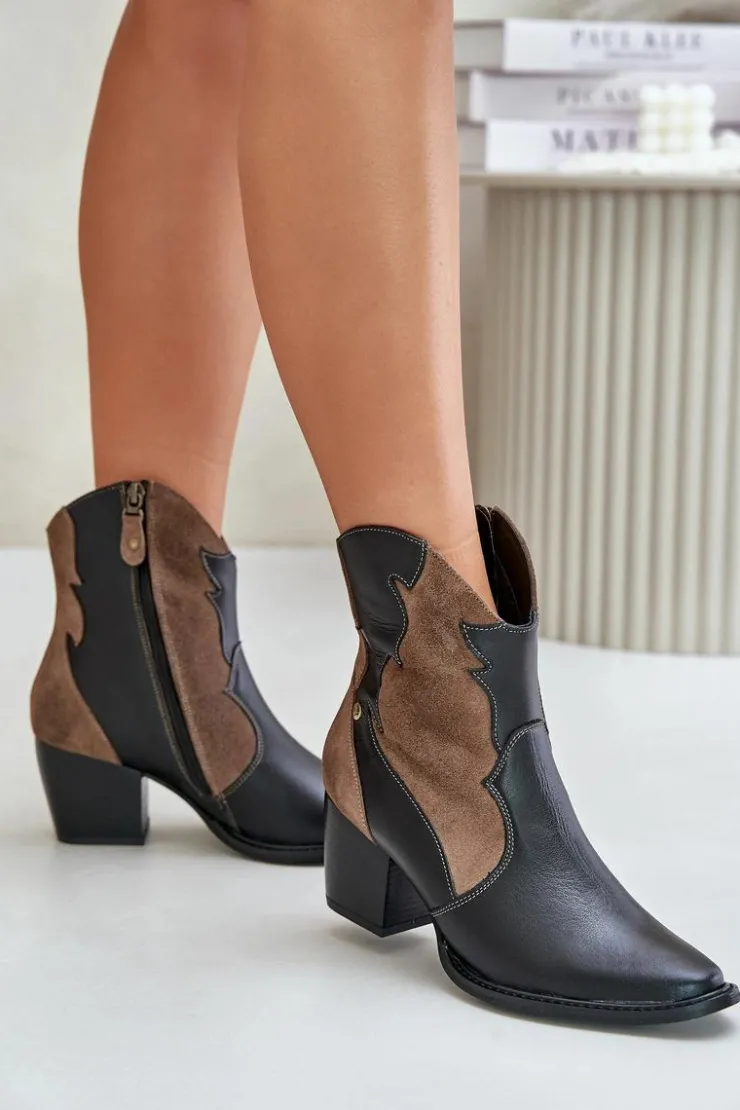 Best Maciejka Skórzane Botki Kowbojki Na Słupku 06694-02 Brązowe