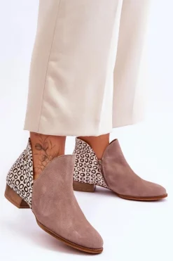 Sale Maciejka Skórzane Botki Z Cętkami 04091-55 Ciemnobeżowe