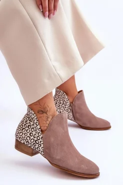 Sale Maciejka Skórzane Botki Z Cętkami 04091-55 Ciemnobeżowe