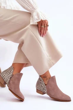 Sale Maciejka Skórzane Botki Z Cętkami 04091-55 Ciemnobeżowe