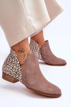 Sale Maciejka Skórzane Botki Z Cętkami 04091-55 Ciemnobeżowe