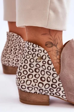 Sale Maciejka Skórzane Botki Z Cętkami 04091-55 Ciemnobeżowe