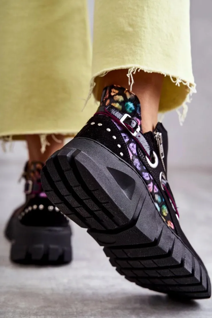 Outlet Maciejka Skórzane Botki Z Cętkami 05660-20 Czarne