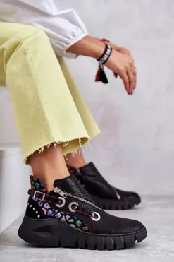 Outlet Maciejka Skórzane Botki Z Cętkami 05660-20 Czarne