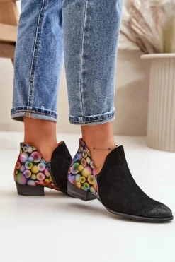 Damskie Maciejka Skórzane Botki Z Wycięciami 04091-77 Czarne