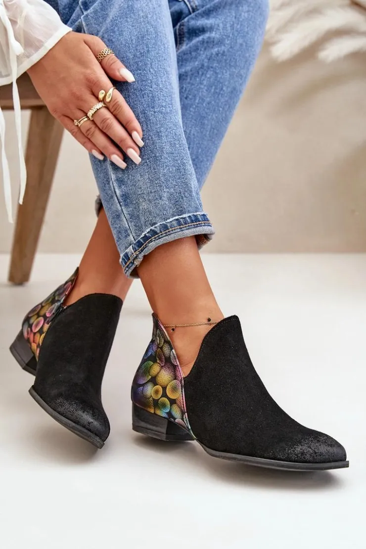 Damskie Maciejka Skórzane Botki Z Wycięciami 04091-77 Czarne