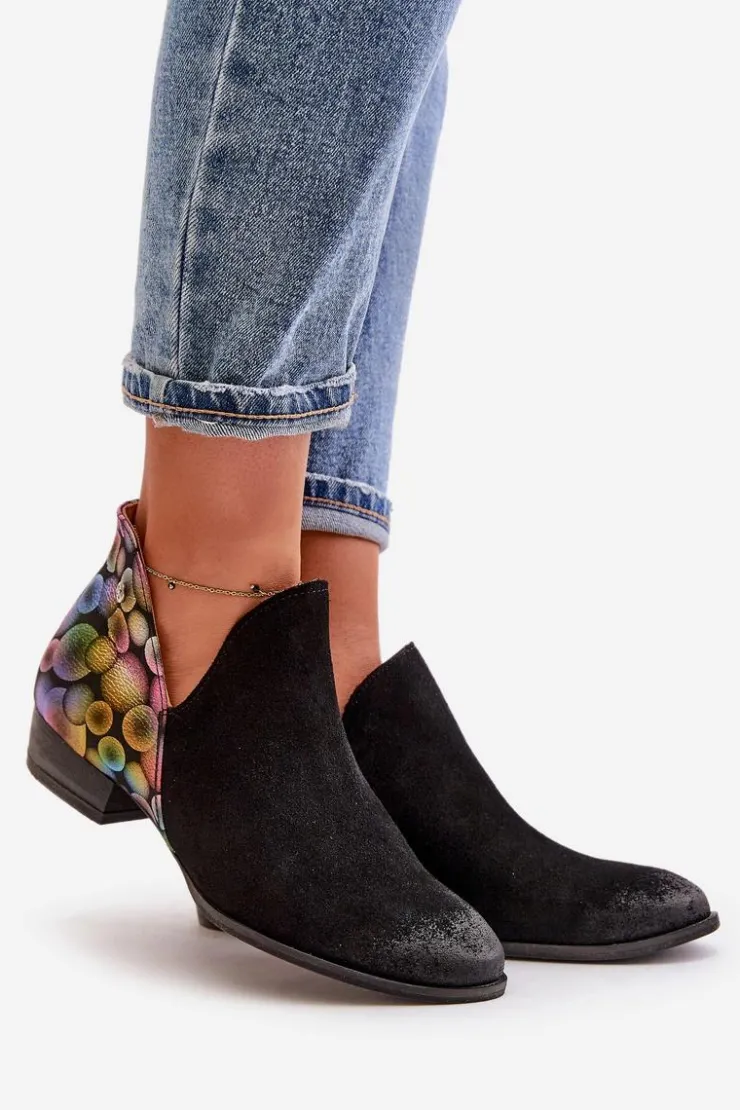 Damskie Maciejka Skórzane Botki Z Wycięciami 04091-77 Czarne