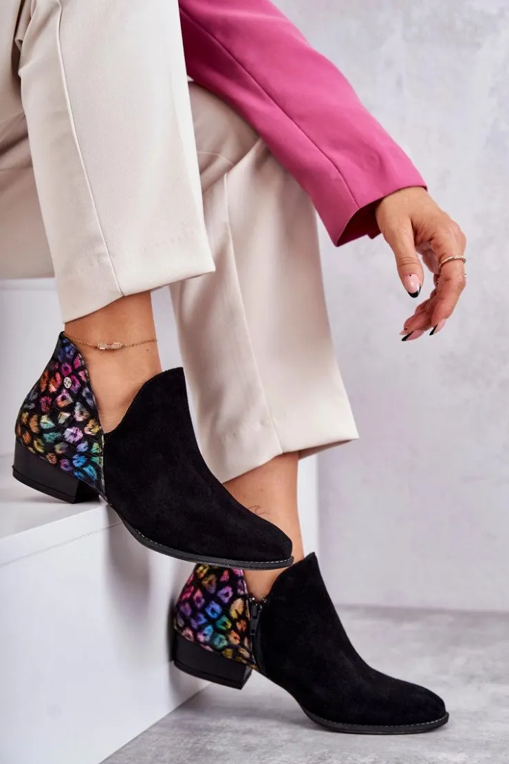 Maciejka Skórzane Botki Z Cętkami 04091-39 Czarne