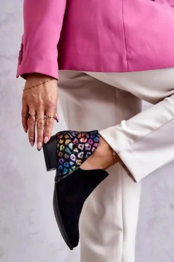 Maciejka Skórzane Botki Z Cętkami 04091-39 Czarne