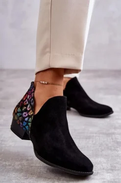 Maciejka Skórzane Botki Z Cętkami 04091-39 Czarne