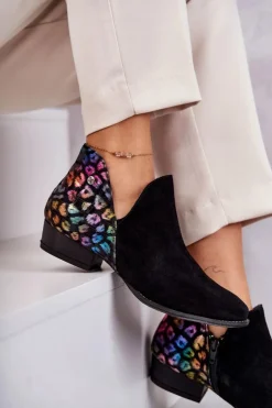 Maciejka Skórzane Botki Z Cętkami 04091-39 Czarne