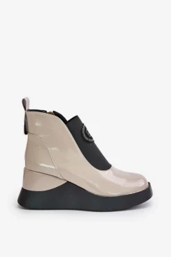 Damskie Damskie buty S.Barski Skórzane Botki Na Koturnie D&A MR880-137 Beżowe