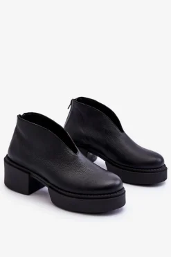 Boto Botki Wiosenne|Botki Na Słupku*Skórzane Botki Na Masywnym Obcasie Nicole 2795/056 Czarne