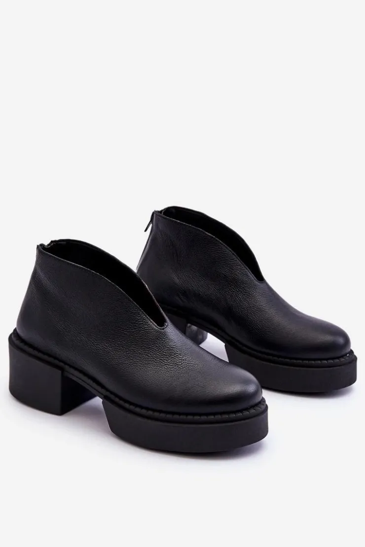 Boto Botki Wiosenne|Botki Na Słupku*Skórzane Botki Na Masywnym Obcasie Nicole 2795/056 Czarne