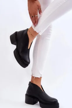 Boto Botki Wiosenne|Botki Na Słupku*Skórzane Botki Na Masywnym Obcasie Nicole 2795/056 Czarne