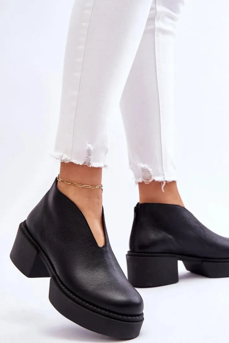 Boto Botki Wiosenne|Botki Na Słupku*Skórzane Botki Na Masywnym Obcasie Nicole 2795/056 Czarne