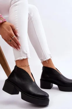 Boto Botki Wiosenne|Botki Na Słupku*Skórzane Botki Na Masywnym Obcasie Nicole 2795/056 Czarne