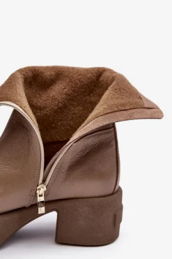 Damskie Boto Skórzane Botki Na Niskim Obcasie Ciemnobeżowe Lemar Volavola