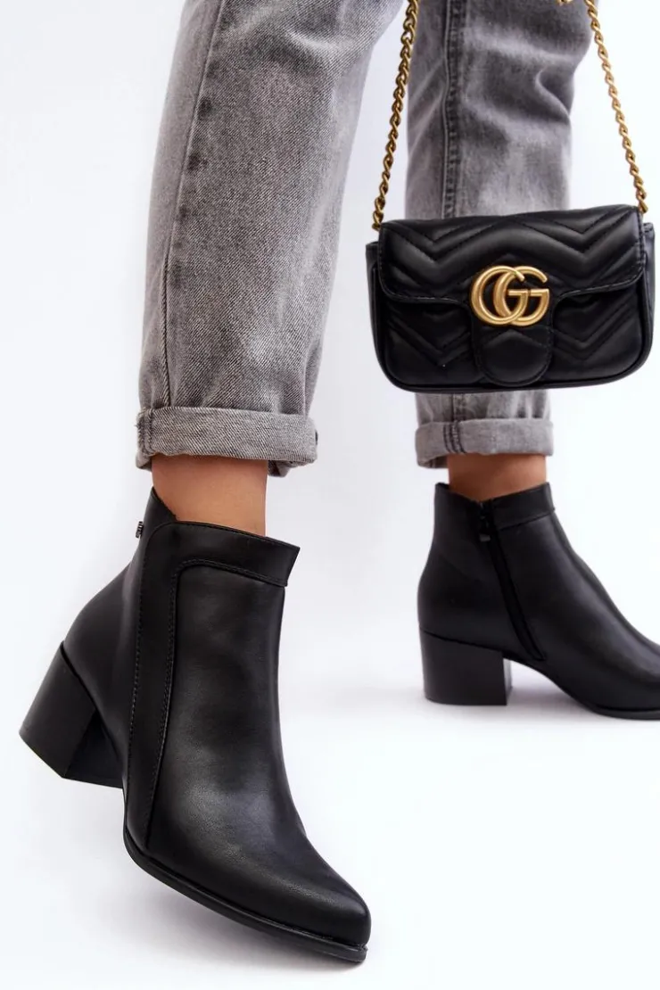 Discount Buty Sergio Leone Skórzane Botki Na Niskim Obcasie Czarne Cidi