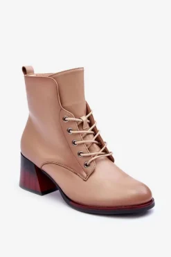 Discount Buty damskie Vinceza Skórzane Botki Na Obcasie Beżowe Luloshe