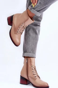 Discount Buty damskie Vinceza Skórzane Botki Na Obcasie Beżowe Luloshe