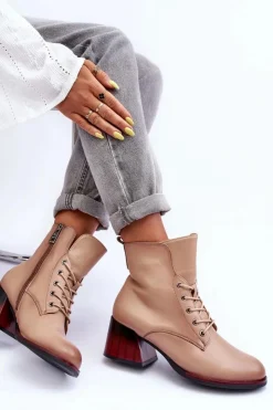 Discount Buty damskie Vinceza Skórzane Botki Na Obcasie Beżowe Luloshe