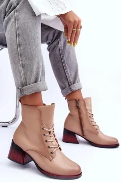 Discount Buty damskie Vinceza Skórzane Botki Na Obcasie Beżowe Luloshe