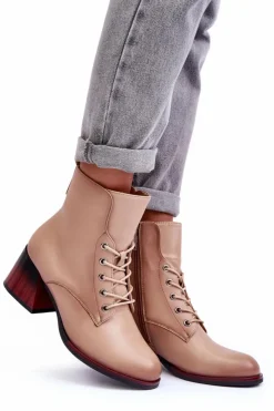 Discount Buty damskie Vinceza Skórzane Botki Na Obcasie Beżowe Luloshe