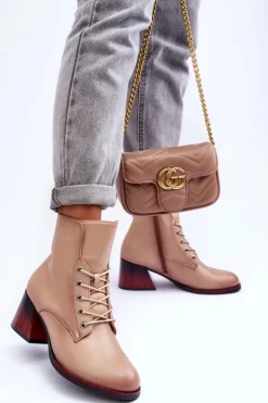 Discount Buty damskie Vinceza Skórzane Botki Na Obcasie Beżowe Luloshe