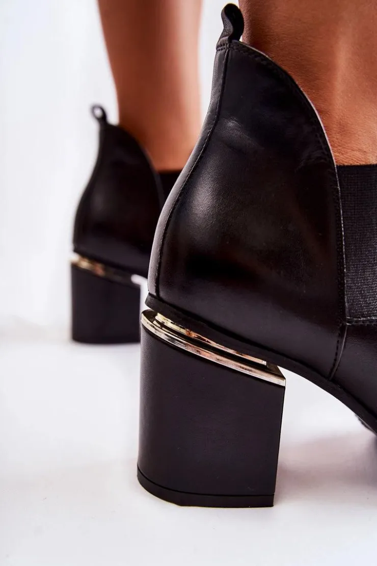 Laura Messi Botki Wiosenne|Botki Na Słupku*Skórzane Botki Na Obcasie 2506 Czarne