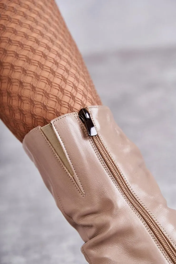 Hot Laura Messi Skórzane Botki Na Obcasie 2560 Beżowe