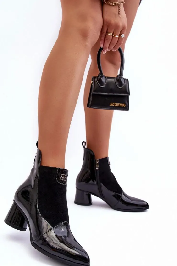 Damskie buty S.Barski Czarne Botki|Botki Zimowe Damskie*Skórzane Botki Na Obcasie S.Barski MR870-96 Czarne