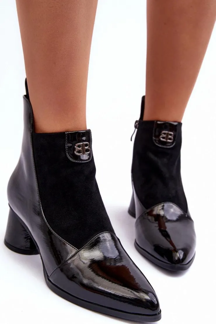 Damskie buty S.Barski Czarne Botki|Botki Zimowe Damskie*Skórzane Botki Na Obcasie S.Barski MR870-96 Czarne