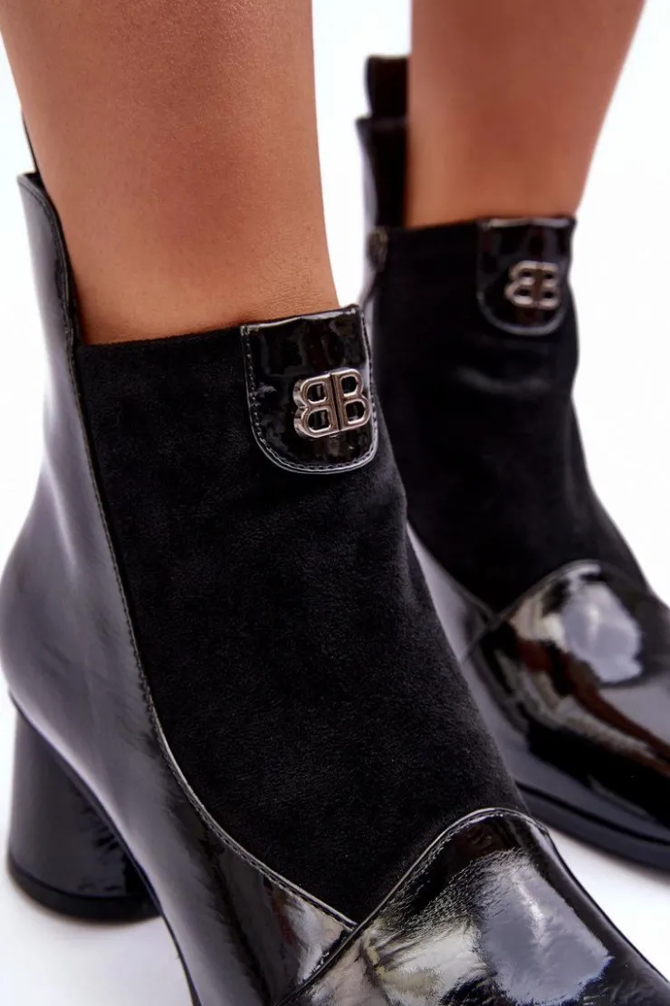 Damskie buty S.Barski Czarne Botki|Botki Zimowe Damskie*Skórzane Botki Na Obcasie S.Barski MR870-96 Czarne