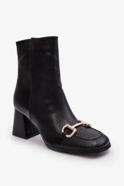 Boto Botki Na Słupku|Czarne Botki*Skórzane Botki Na Obcasie Z Ozdobą Czarne Pamelinta