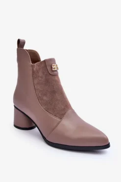 Outlet Damskie buty S.Barski Skórzane Botki Na Obcasie S.Barski MR870-96 Beżowe