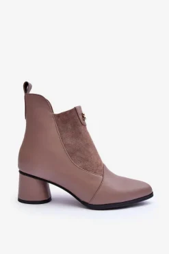 Outlet Damskie buty S.Barski Skórzane Botki Na Obcasie S.Barski MR870-96 Beżowe