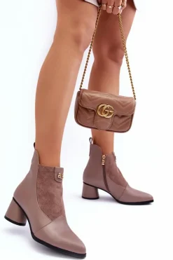 Outlet Damskie buty S.Barski Skórzane Botki Na Obcasie S.Barski MR870-96 Beżowe