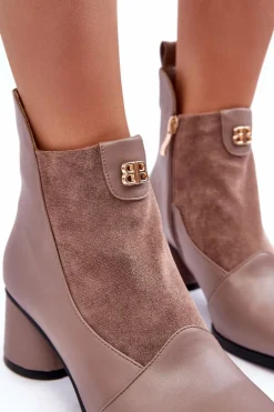 Outlet Damskie buty S.Barski Skórzane Botki Na Obcasie S.Barski MR870-96 Beżowe