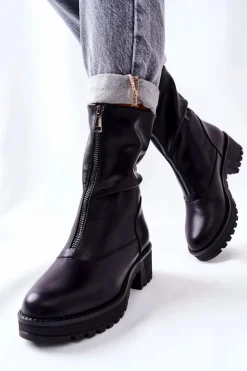 Best Buty damskie Vinceza Skórzane Botki Na Obcasie Czarne Challonte