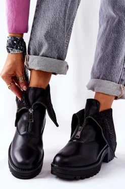 Best Buty damskie Vinceza Skórzane Botki Na Obcasie Czarne Challonte