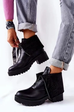 Best Buty damskie Vinceza Skórzane Botki Na Obcasie Czarne Challonte