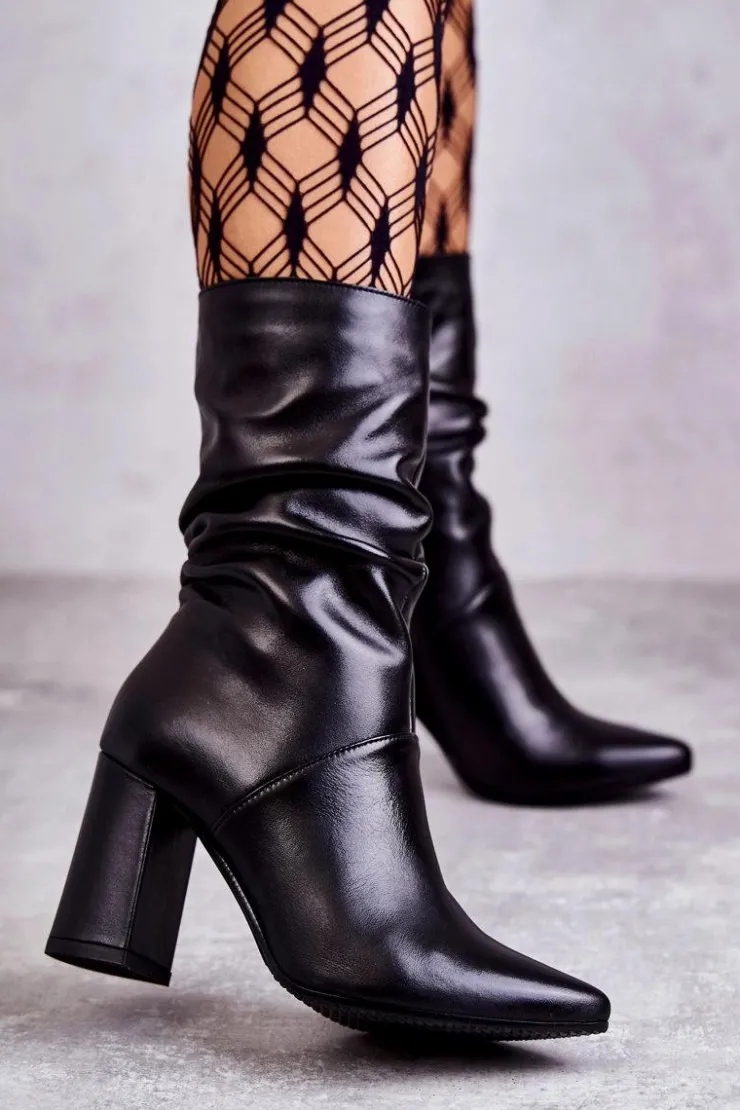 Laura Messi Botki Na Słupku|Czarne Botki*Skórzane Botki Na Obcasie 2560 Czarne