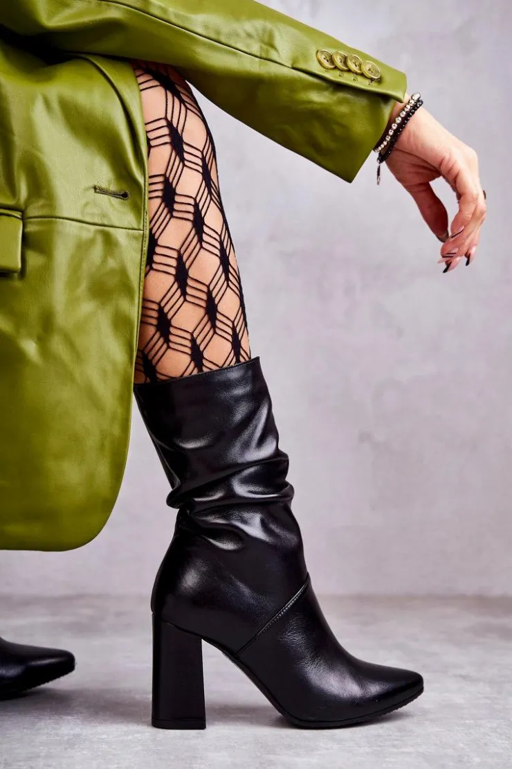 Laura Messi Botki Na Słupku|Czarne Botki*Skórzane Botki Na Obcasie 2560 Czarne