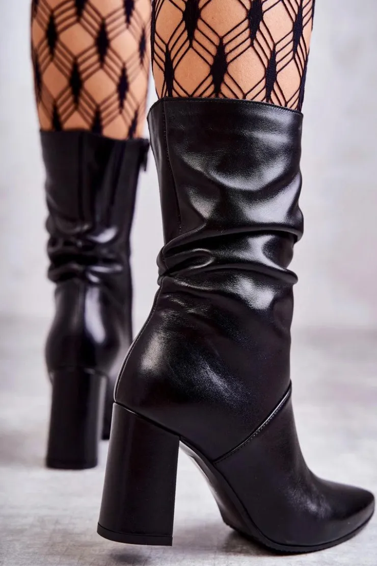 Laura Messi Botki Na Słupku|Czarne Botki*Skórzane Botki Na Obcasie 2560 Czarne