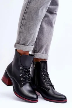 Buty damskie Vinceza Czarne Botki|Botki Na Obcasie*Skórzane Botki Na Obcasie Czarne Luloshe