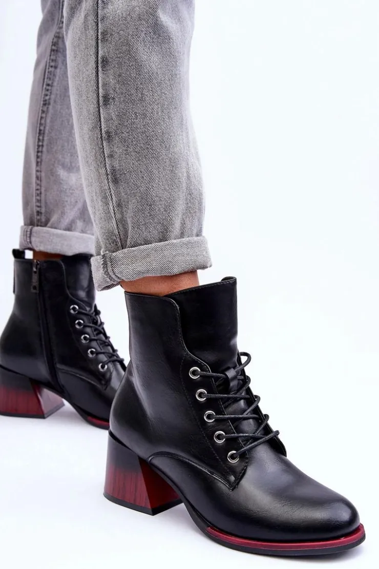 Buty damskie Vinceza Czarne Botki|Botki Na Obcasie*Skórzane Botki Na Obcasie Czarne Luloshe